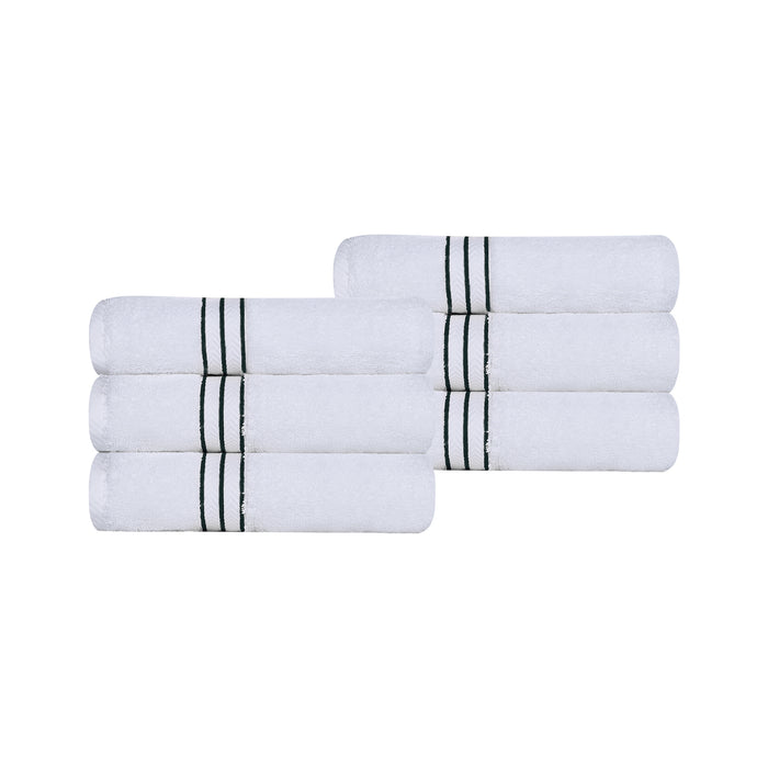 Turkish Cotton Ultra-Plush Solid 6 Piece Highly Absorbent Hand Towel Set - White/Teal