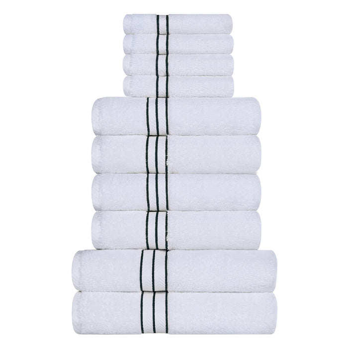 Turkish Cotton Ultra-Plush Solid 10-Piece Highly Absorbent Towel Set - White/Teal