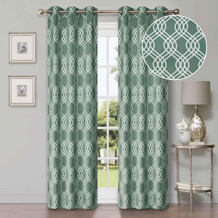 Ribbon Trellis Washable Room Darkening Blackout Curtain Panel Set