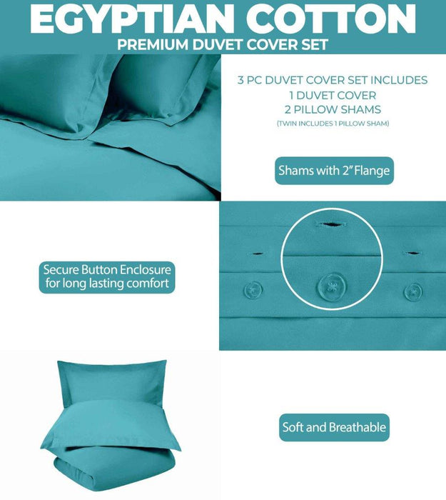 Egyptian Cotton 300 Thread Count Solid Duvet Cover Set - Teal