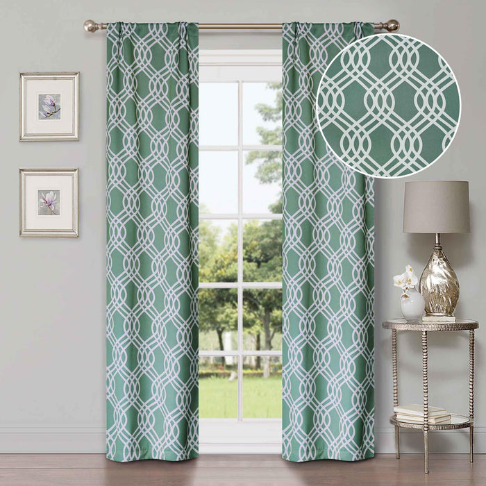 Ribbon Trellis Washable Room Darkening Blackout Curtain Panel Set