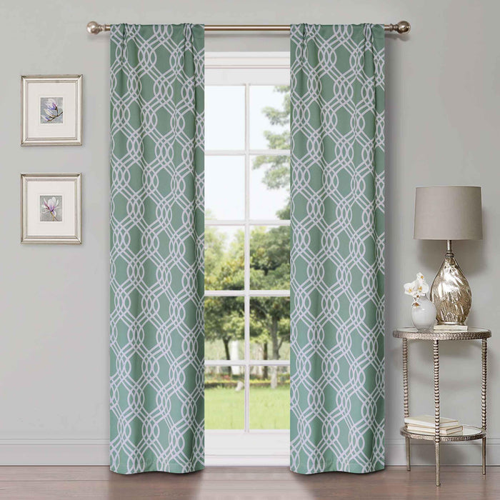 Ribbon Trellis Washable Room Darkening Blackout Curtain Panel Set