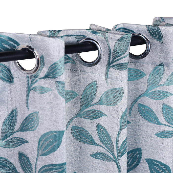 Leaves Machine Washable Room Darkening Blackout Curtains - Teal