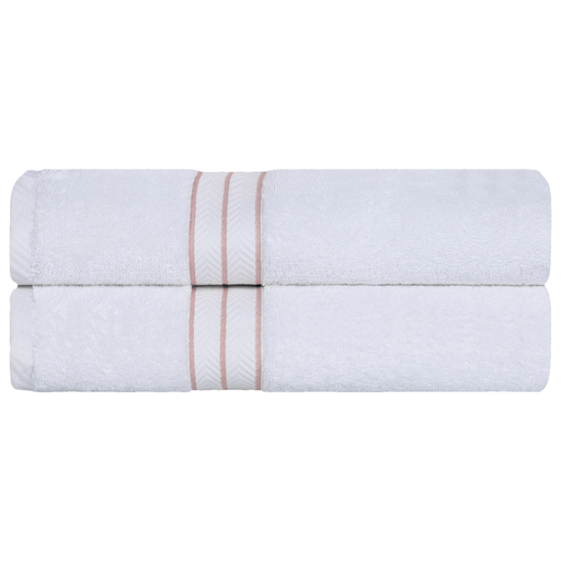 Turkish Cotton Ultra-Plush Solid 2-Piece Highly Absorbent Bath Sheet Set - White/Tea Rose