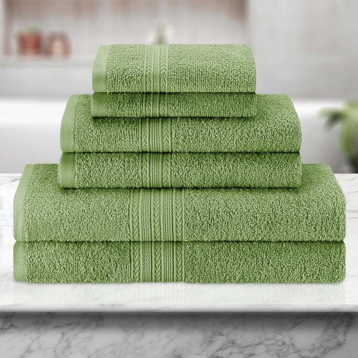 Eco-Friendly Cotton Ring Spun 6 Piece Towel Set - Terrace Green
