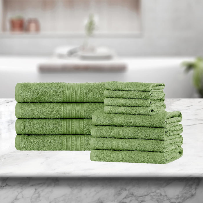 Cotton Eco Friendly Solid 12 Piece Towel Set - TerraceGreen