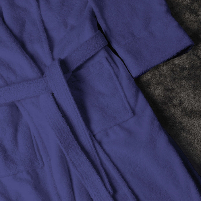 Turkish Cotton Bathrobe Women Men Unisex Shawl Collar Long Bathrobe - Blue