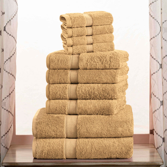 Egyptian Cotton Plush Heavyweight Absorbent Luxury 10 Piece Towel Set - Toast