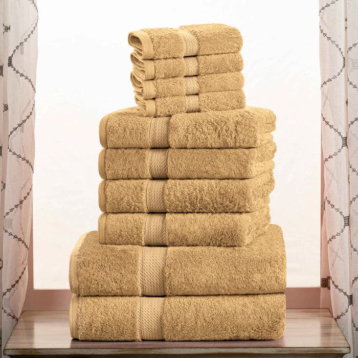 Egyptian Cotton Pile Solid 10-Piece Towel Set - Toast