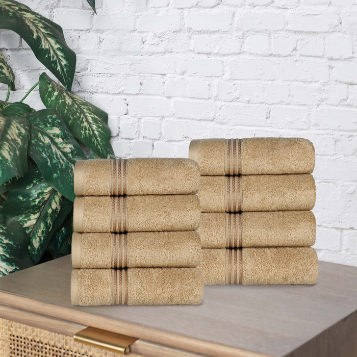 Egyptian Cotton 8 Piece Solid Hand Towel Set - Toast