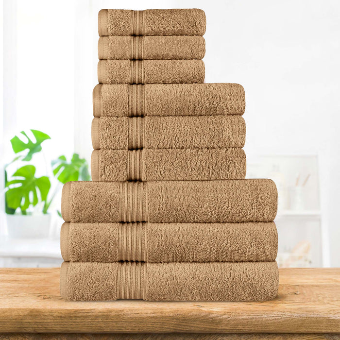 Egyptian Cotton Highly Absorbent Solid 9-Piece Ultra Soft Towel Set - Toast