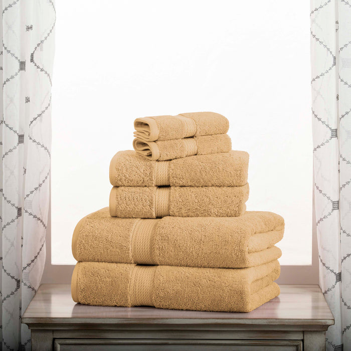Egyptian Cotton Pile Plush Heavyweight Absorbent 6 Piece Towel Set - Toast