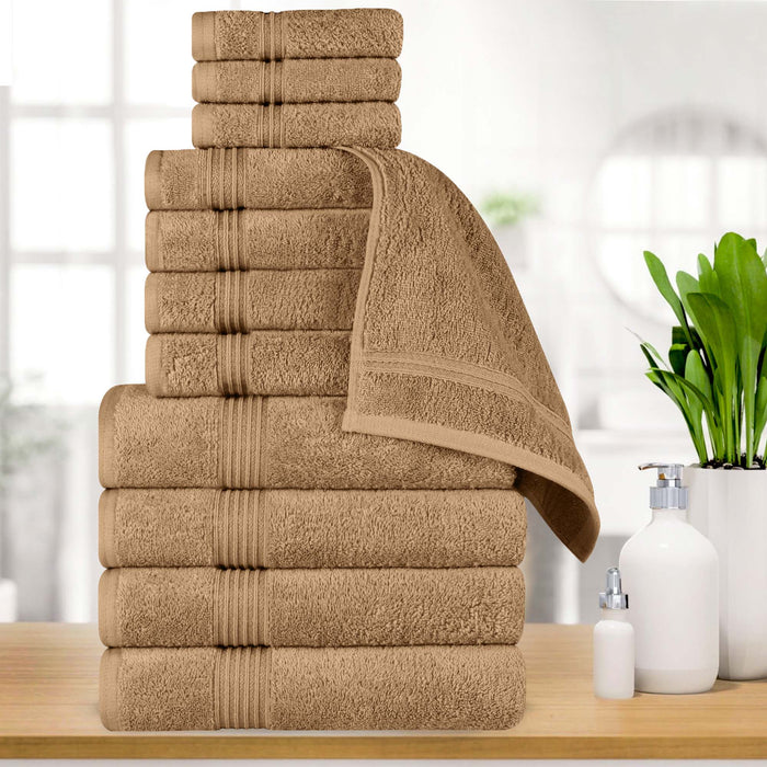 Egyptian Cotton Highly Absorbent Solid 12-Piece Ultra Soft Towel Set - Toast