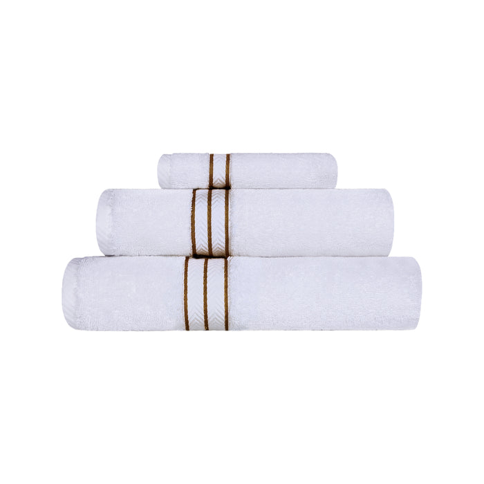 Turkish Cotton Ultra-Plush Solid 3-Piece Highly Absorbent Towel Set - White/Toast
