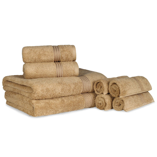 Egyptian Cotton Highly Absorbent Solid 8 Piece Ultra Soft Towel Set - Toast