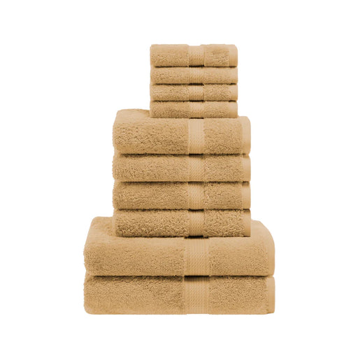 Egyptian Cotton Pile Solid 10-Piece Towel Set - Toast