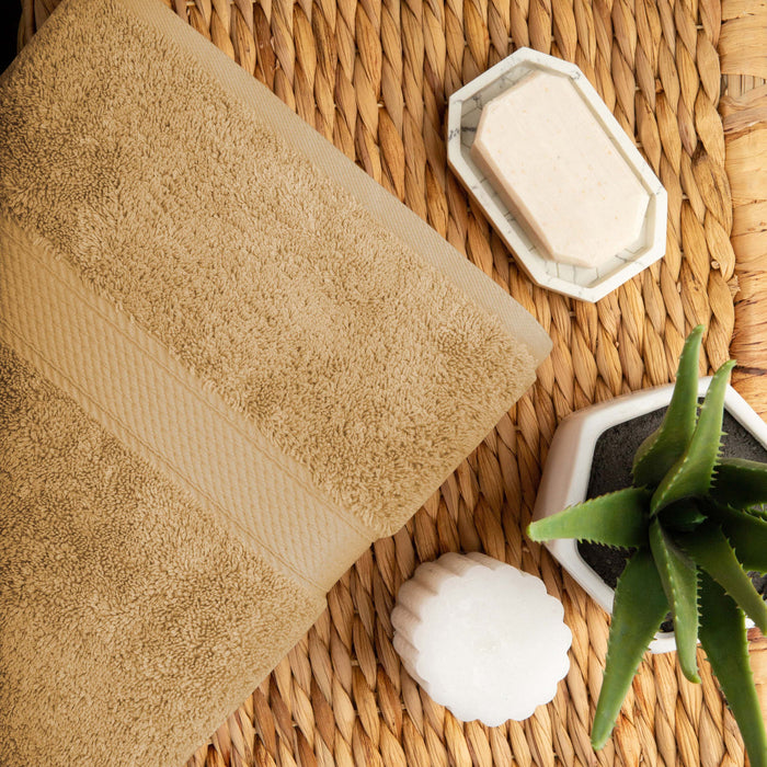 Egyptian Cotton Pile Plush Heavyweight Absorbent 8 Piece Towel Set - Toast