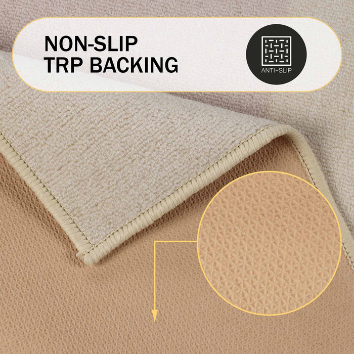 Troy Solid Non-Slip Machine Washable Kitchen Mat Set - Cream