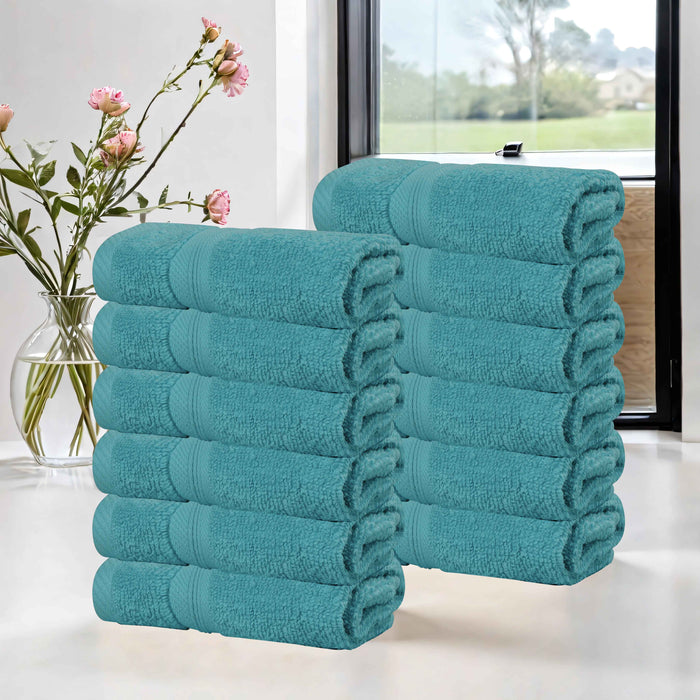 Smart Dry Zero Twist Cotton Solid Washcloth Face Towels, Set of 12