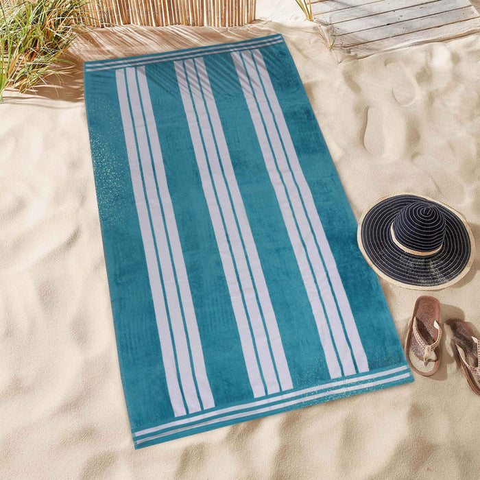 Cabana Stripe Oversized Cotton Beach Towel Set Of 2, 4, 6 - Turquoise