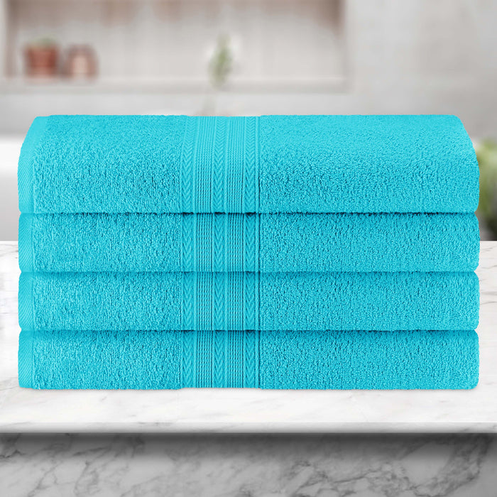 Cotton Eco-Friendly 4 Piece Solid Bath Towel Set - Turquoise