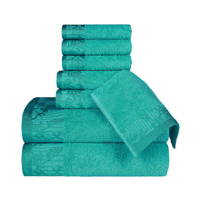 Wisteria Cotton Floral Embroidered Jacquard Border 8-Piece Towel Set - Blue Nile Mills