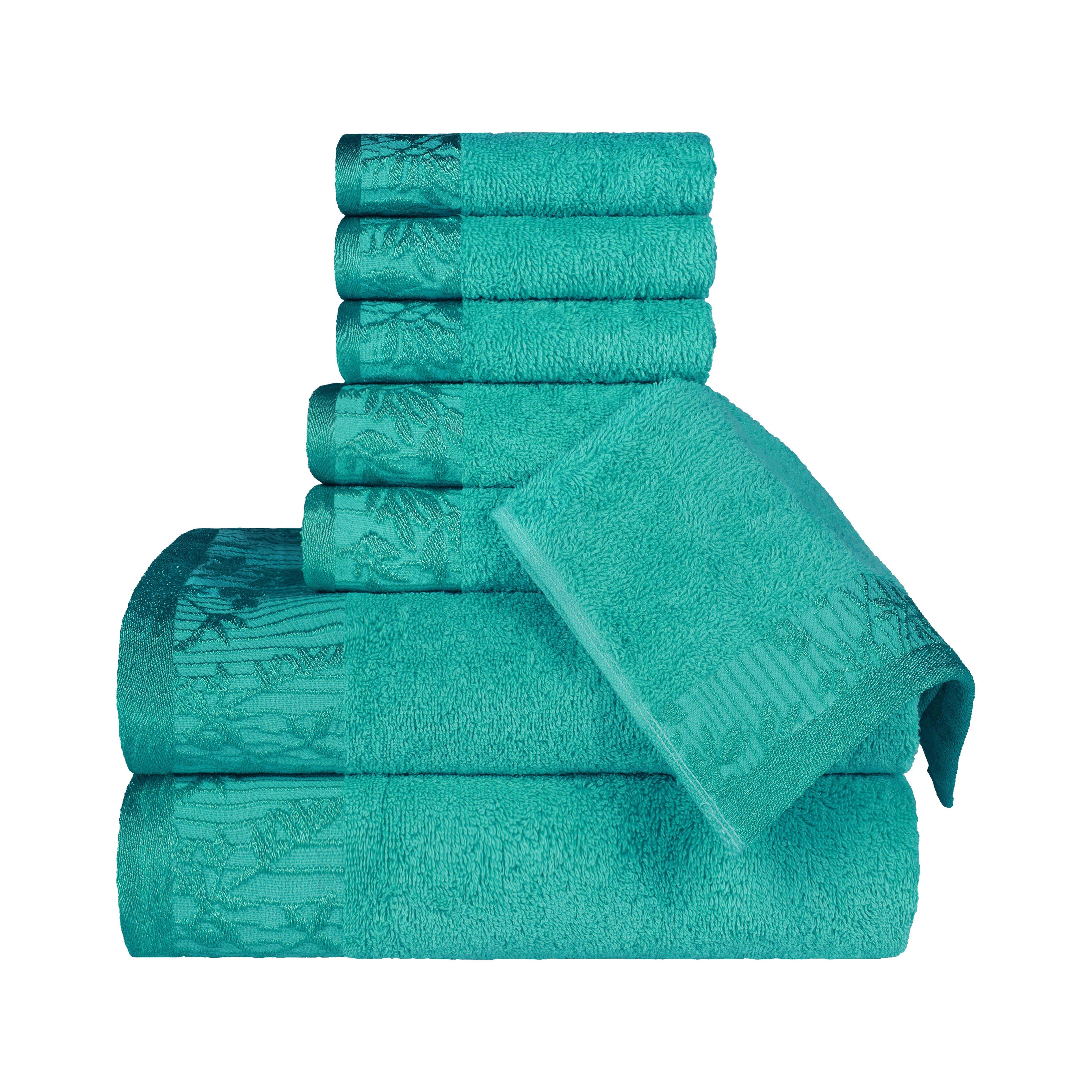 Wisteria Cotton Floral Embroidered Jacquard Border 8-Piece Towel Set - Blue Nile Mills