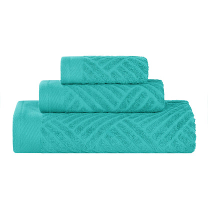 Basketweave Egyptian Cotton Jacquard 3 Piece Assorted Towel Set - Blue Nile Mills