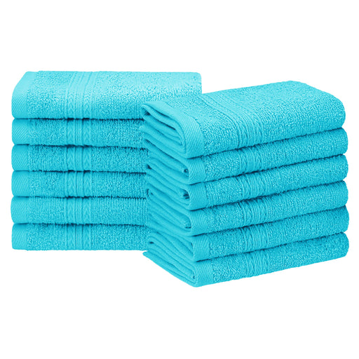 Cotton Eco Friendly 12 Piece Solid Face Towel Set - Turquoise