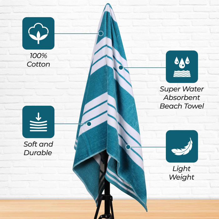 Cabana Stripe Oversized Cotton Beach Towel Set Of 2, 4, 6 - Turquoise