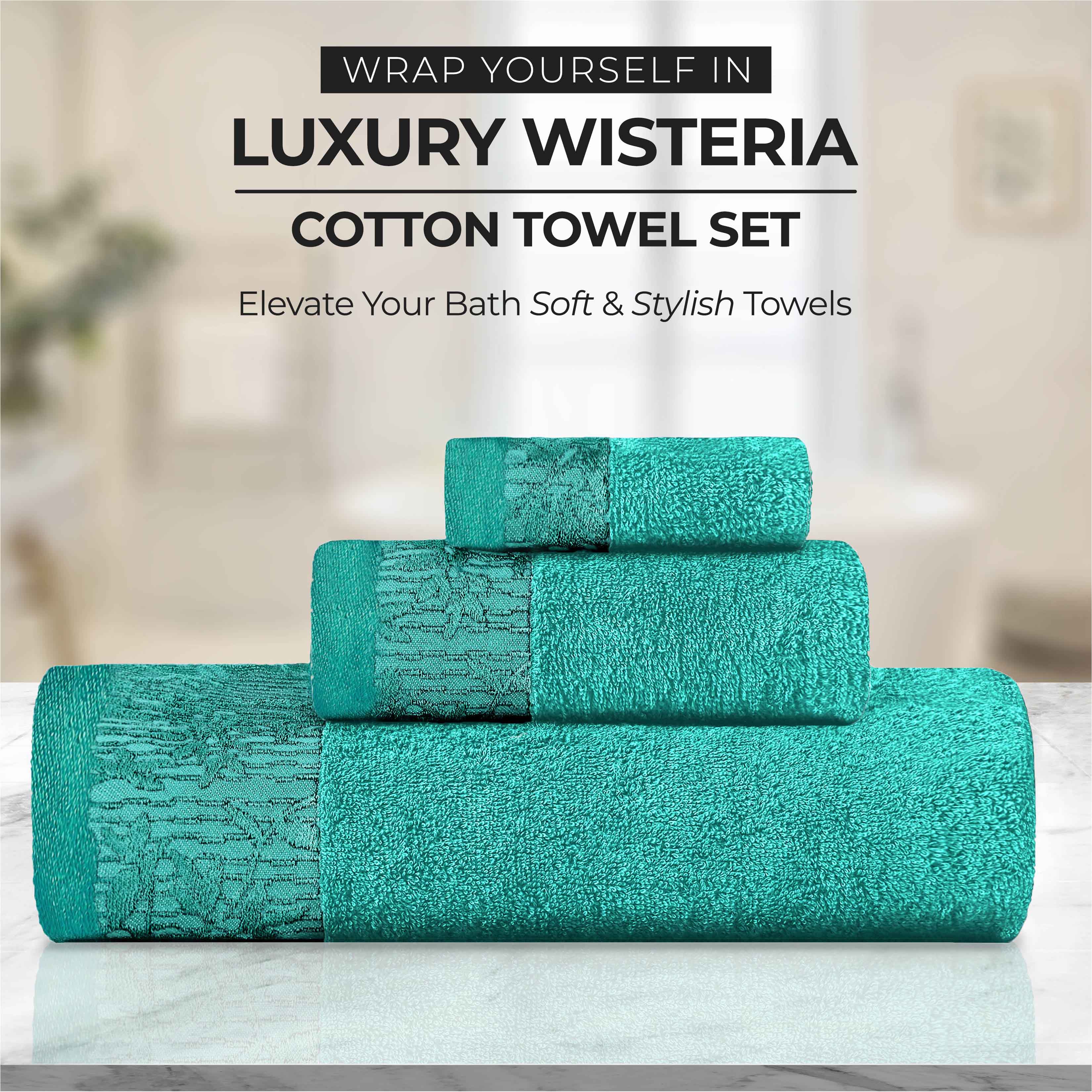 Wisteria Cotton Floral Embroidered Jacquard Border 8-Piece Towel Set - Blue Nile Mills