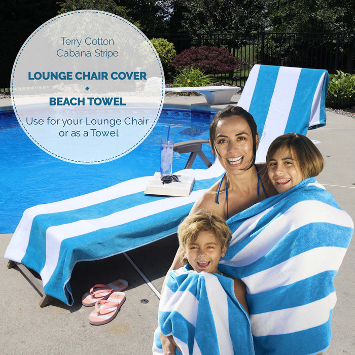 Cabana Striped Cotton Standard Size Towel / Chaise Lounge Chair Cover - Turquoise