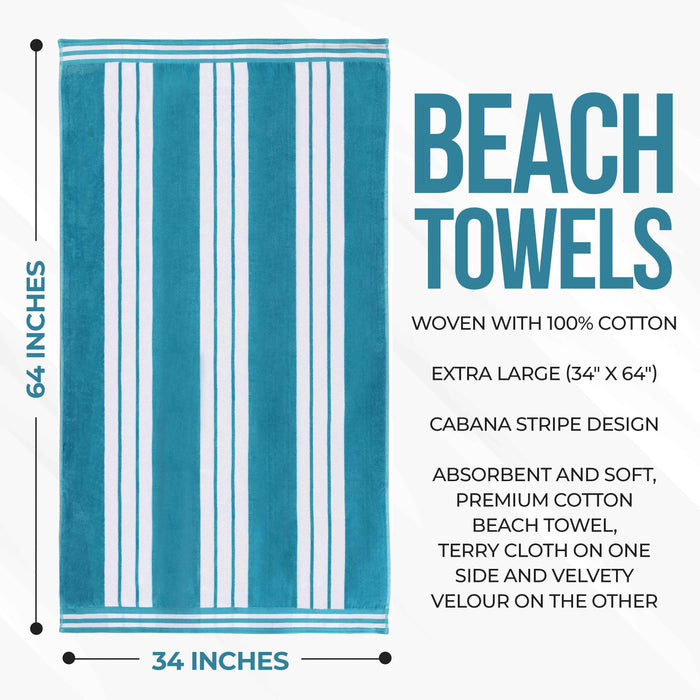 Cabana Stripe Oversized Cotton Beach Towel Set Of 2, 4, 6 - Turquoise