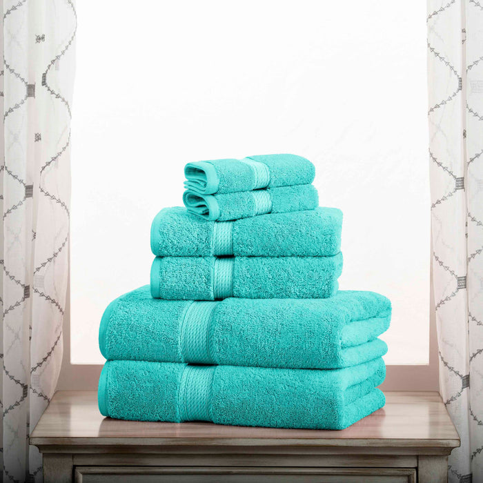 Egyptian Cotton Pile Plush Heavyweight Absorbent 6 Piece Towel Set - Turquoise