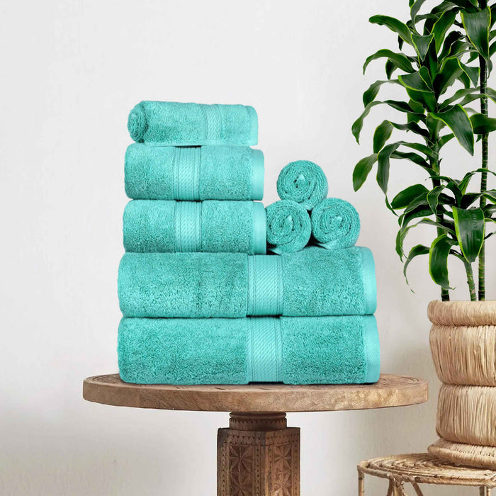 Egyptian Cotton Pile Plush Heavyweight Absorbent 8 Piece Towel Set - Turquoise