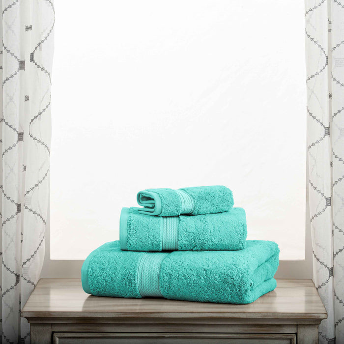 Egyptian Cotton Pile Plush Heavyweight Absorbent 3 Piece Towel Set - Turquoise