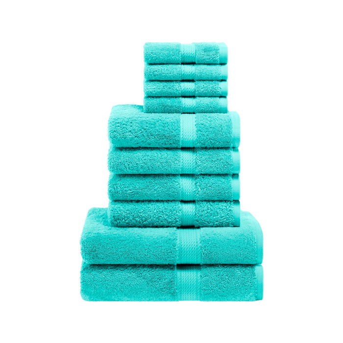 Egyptian Cotton Pile Solid 10-Piece Towel Set - Turquoise