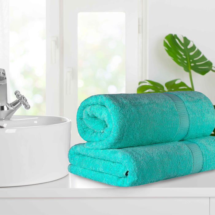 Egyptian Cotton Pile Plush Heavyweight Absorbent Bath Sheet Set of 2 - Turquoise