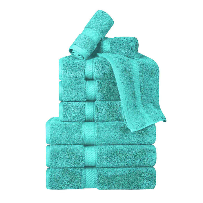 Egyptian Cotton Pile Plush Heavyweight Absorbent 9 Piece Towel Set - Turquoise