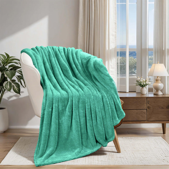 Classic Solid Fleece Plush Medium Weight Fluffy Soft Blanket - Turquoise