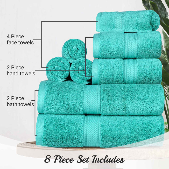 Egyptian Cotton Pile Plush Heavyweight Luxury Soft 8-Piece Towel Set