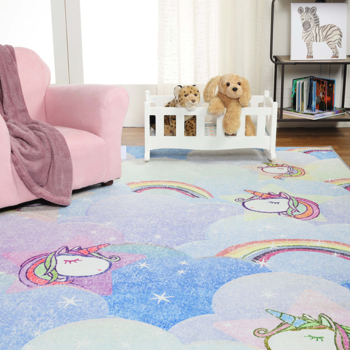 Unicorn Rainbow Colorful Kids Playroom Nursery Indoor Area Rug
