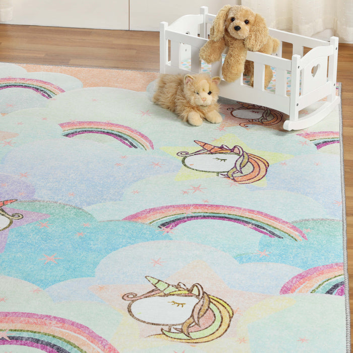 Unicorn Rainbow Colorful Kids Playroom Nursery Indoor Area Rug