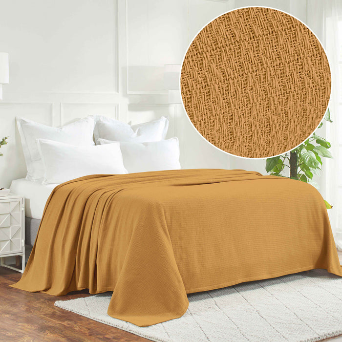 Textured Cotton Weave Solid Waffle Blanket or Throw - Sahara