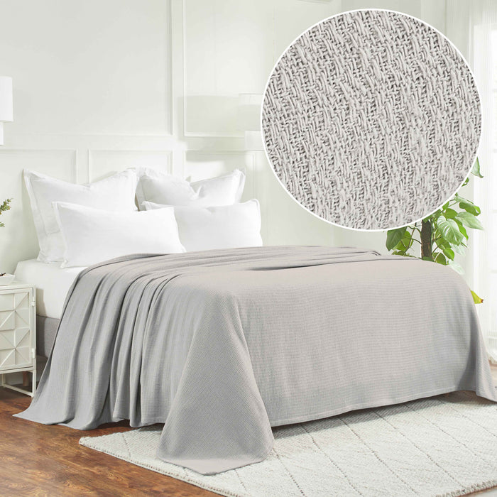 Textured Cotton Weave Solid Waffle Blanket or Throw - Silver