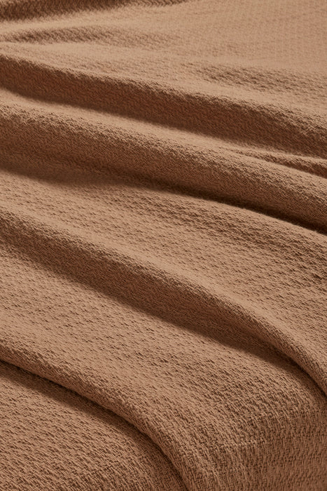 Textured Cotton Weave Solid Waffle Blanket or Throw - Camel