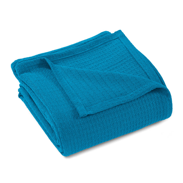 Textured Cotton Weave Solid Waffle Blanket or Throw - Azure