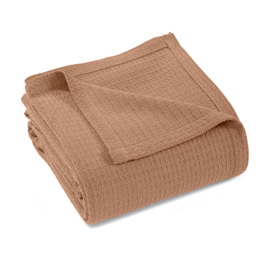 Textured Cotton Weave Solid Waffle Blanket or Throw - Camel