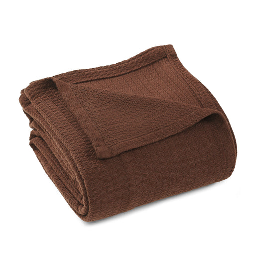 Textured Cotton Weave Solid Waffle Blanket or Throw - Chocolate