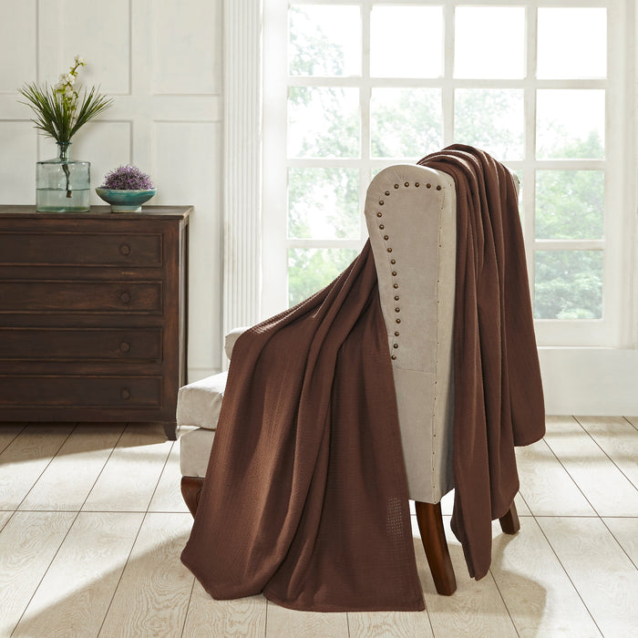 Textured Cotton Weave Solid Waffle Blanket or Throw - Chocolate